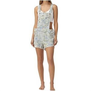 Anthropologie Pilcro Sz 28 Watercolor Frayed Raw Hem Cut Denim Shortalls